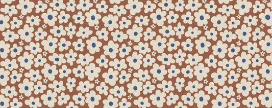 Retro Cream and Rust Floral Bloom Pattern Wall Mural