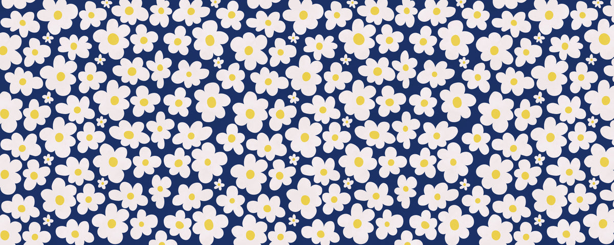 Midnight Daisy Field Pattern Wall Mural in your room — zoomed