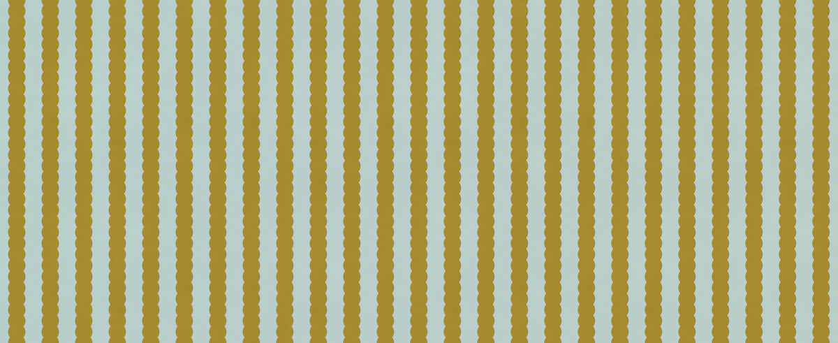 Mustard and Mint Scalloped Vertical Stripes Wall Mural in your room