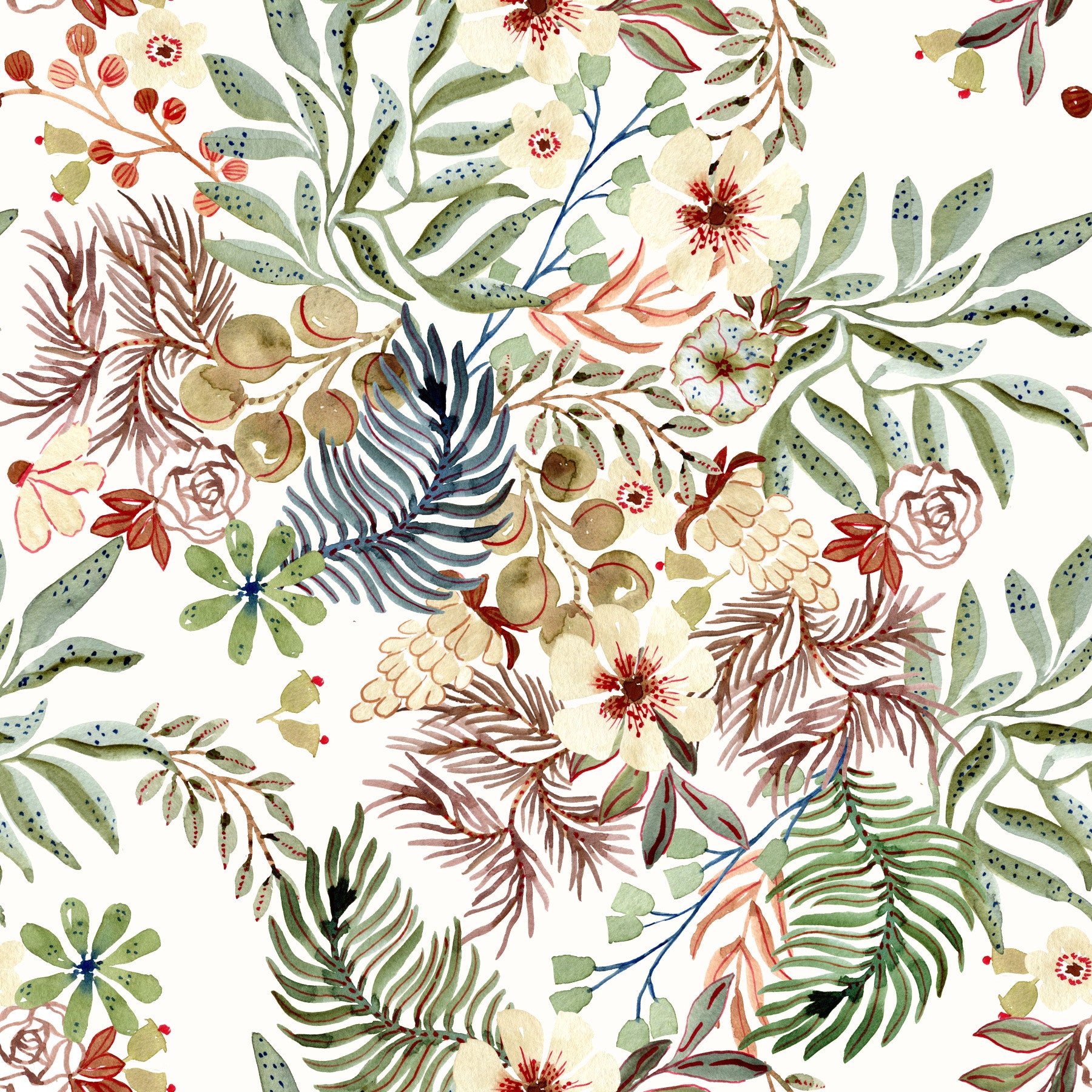 Rustic Meadow Wildflower Illustration Wallpaper⁠