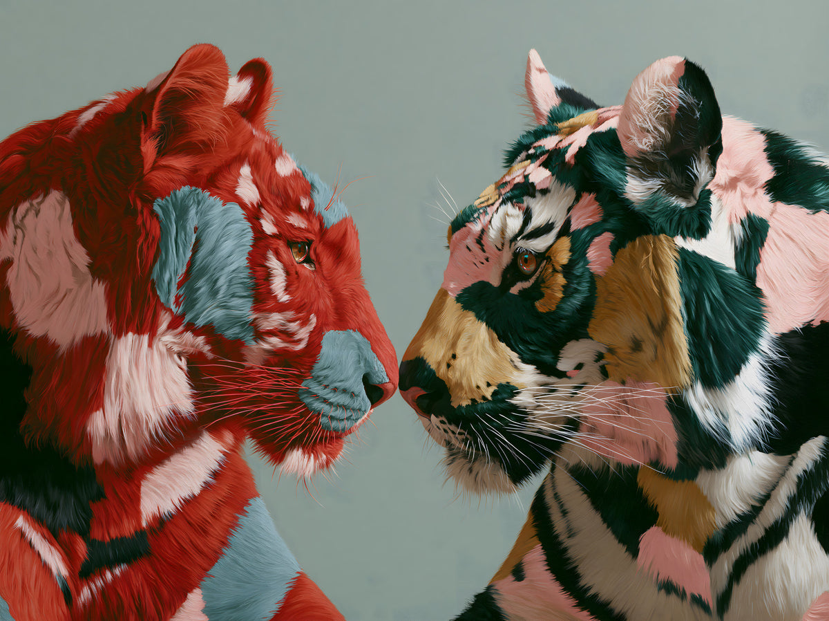 Duo of Painted Tigers Wall Mural in your room