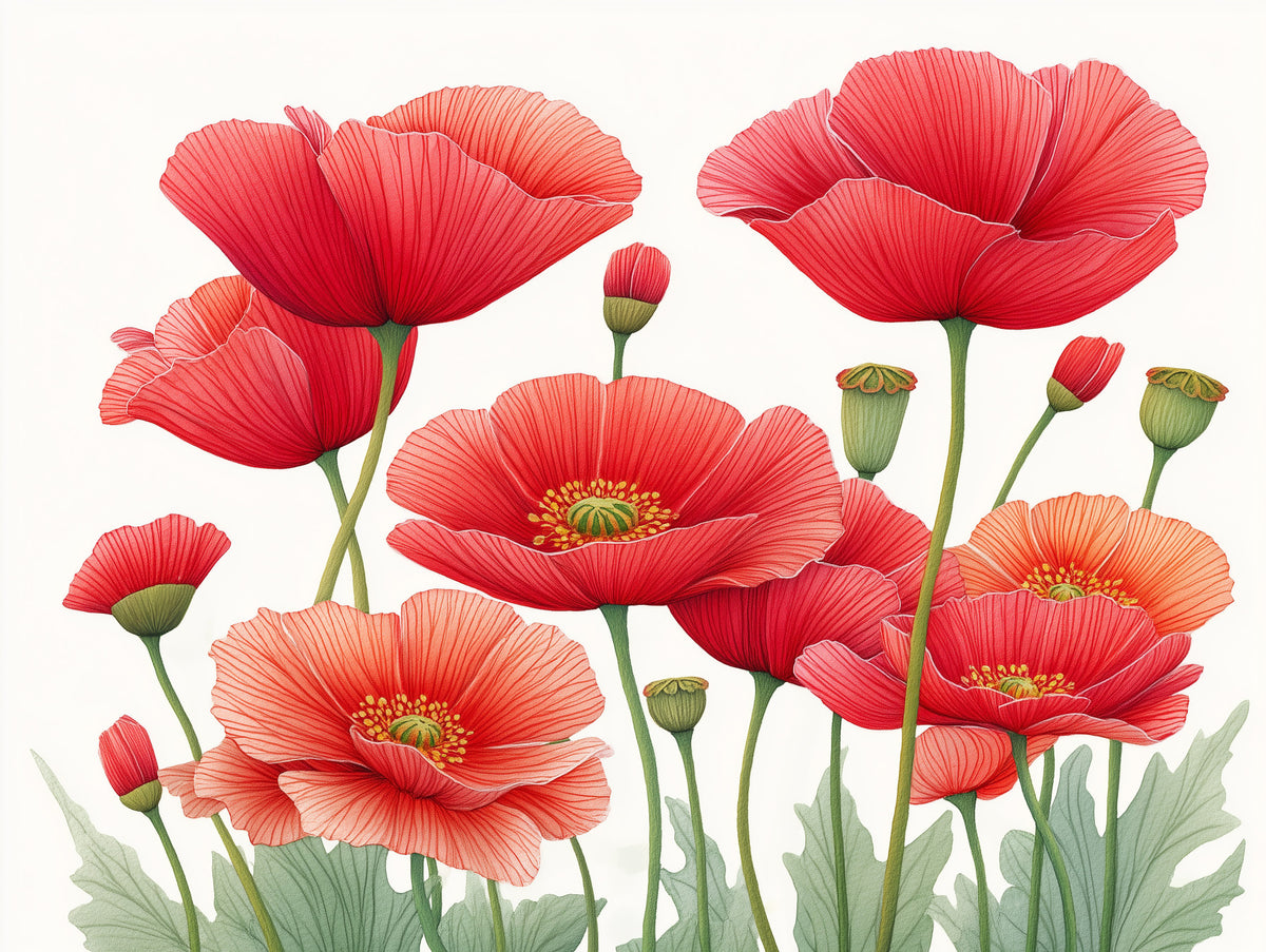 Crimson Poppies in Bloom Wall Mural in your room