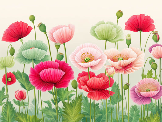 Ethereal Poppy Field Meadow Wall Mural