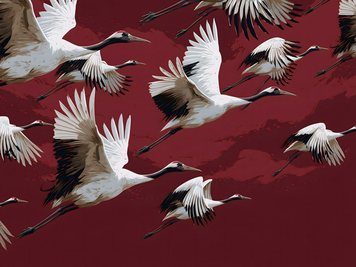 Crimson Flight of Cranes Wall Mural in your room
