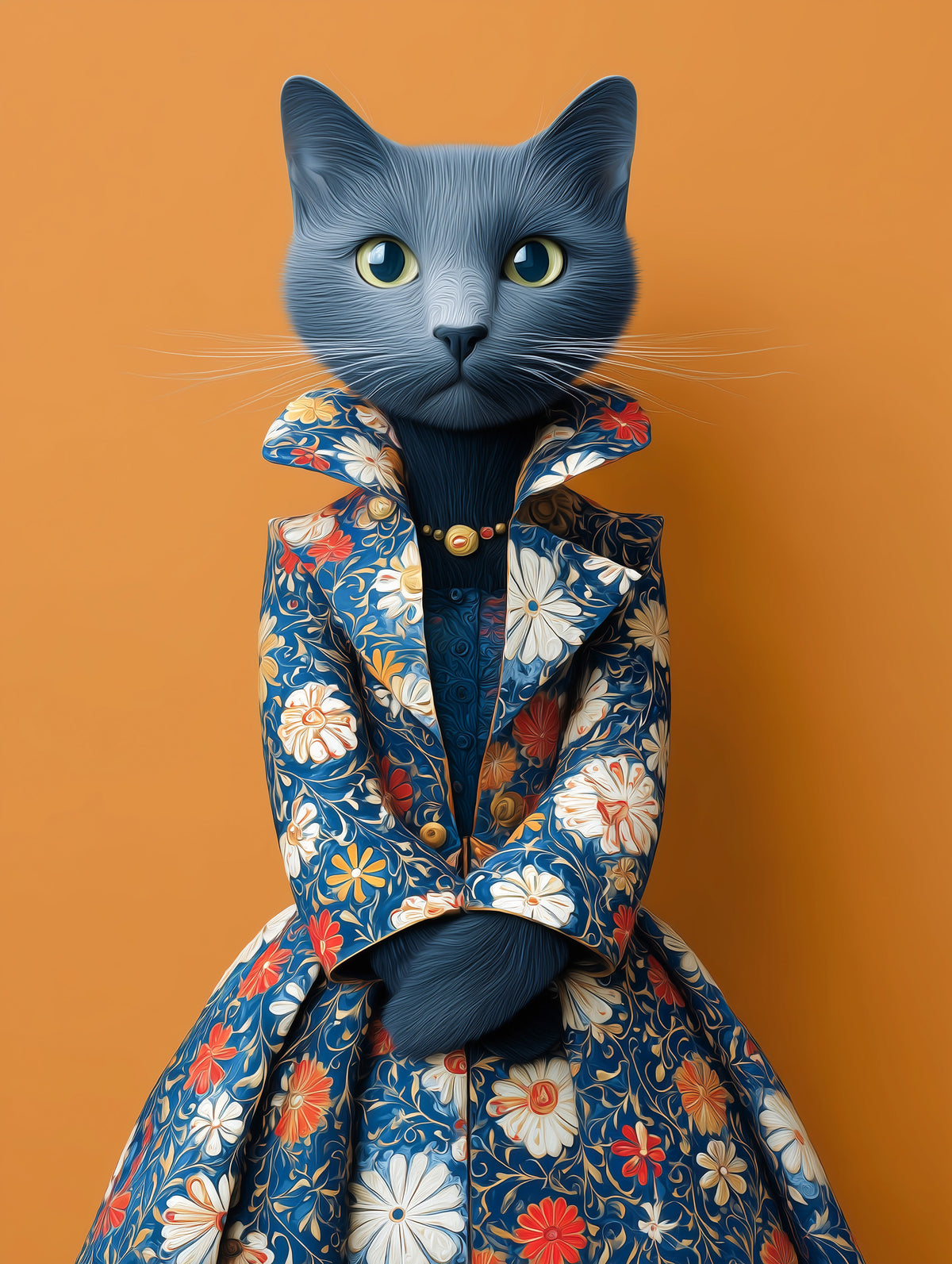 Sophisticated Feline in Floral Finery Wall Mural in your room