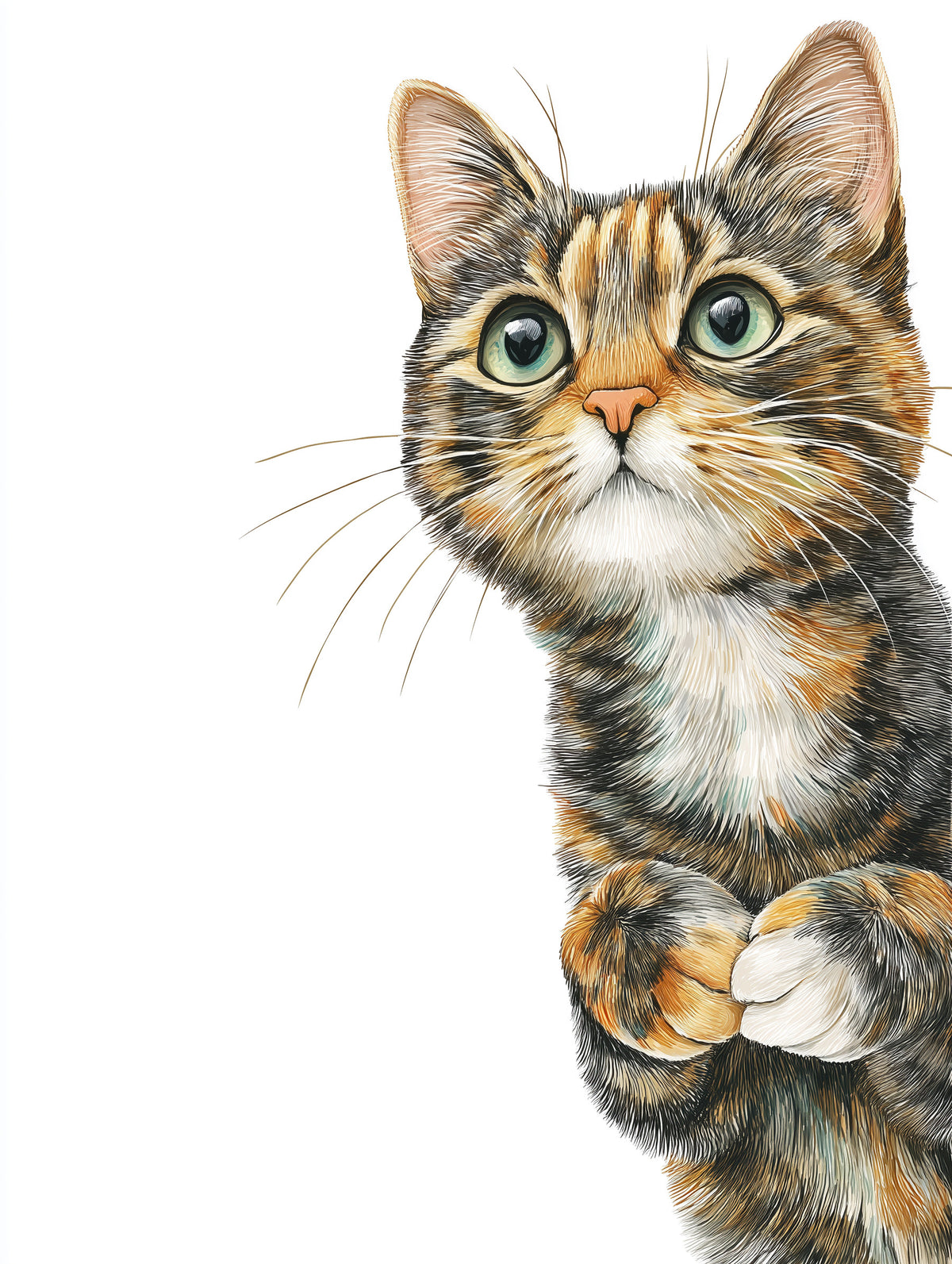 Curious Cat Illustration Wall Mural
