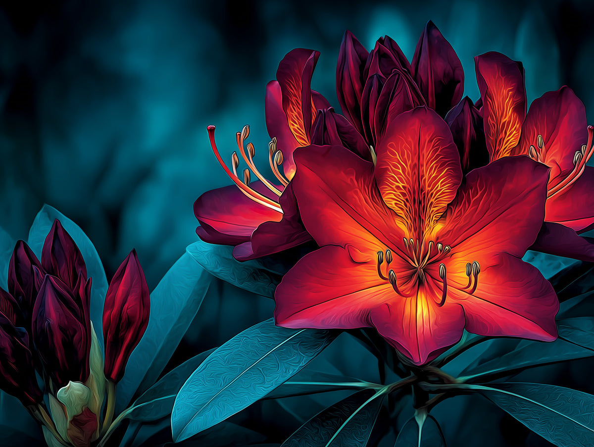 Moody Teal and Crimson Petals Wall Mural in your room