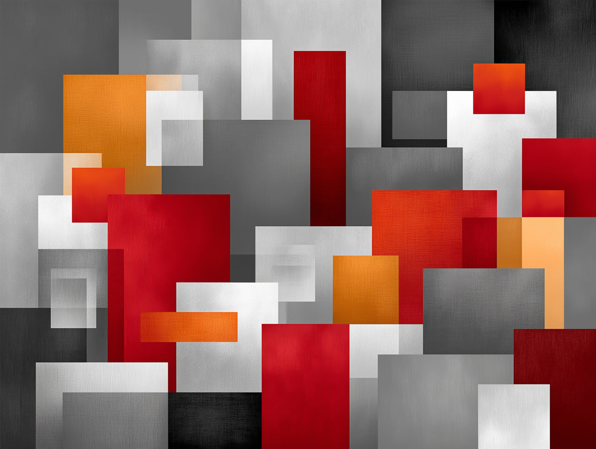 Geometric Red and Grey Block Composition Wall Mural in your room — zoomed