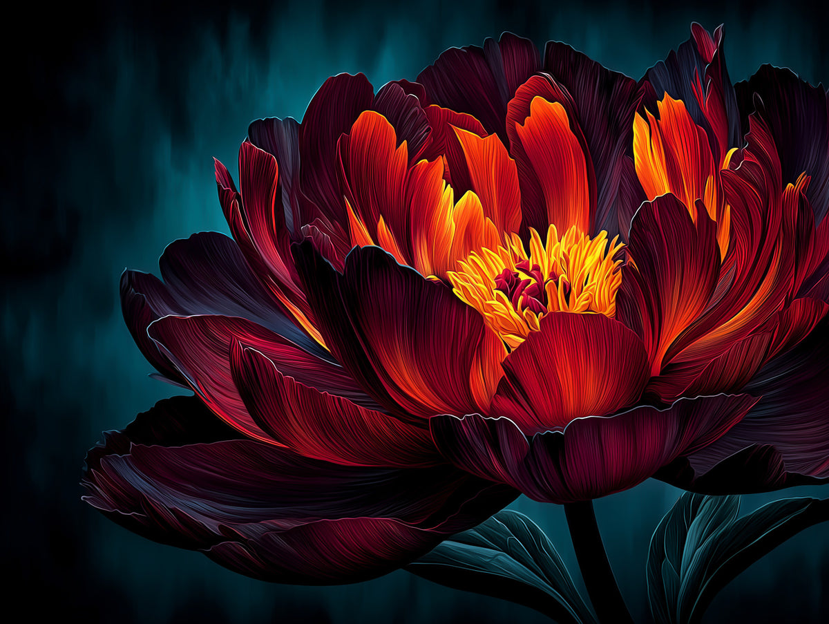 Fiery Crimson Peony Bloom Wall Mural in your room