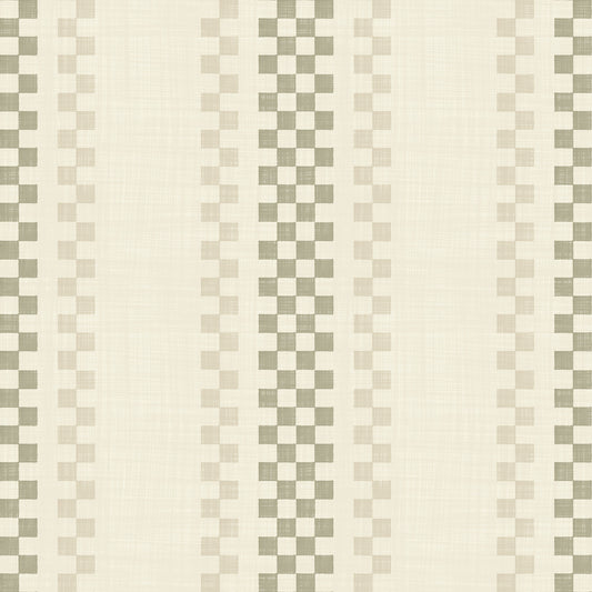 Ticking Checker Stripes - Sage & Cream Wallpaper⁠