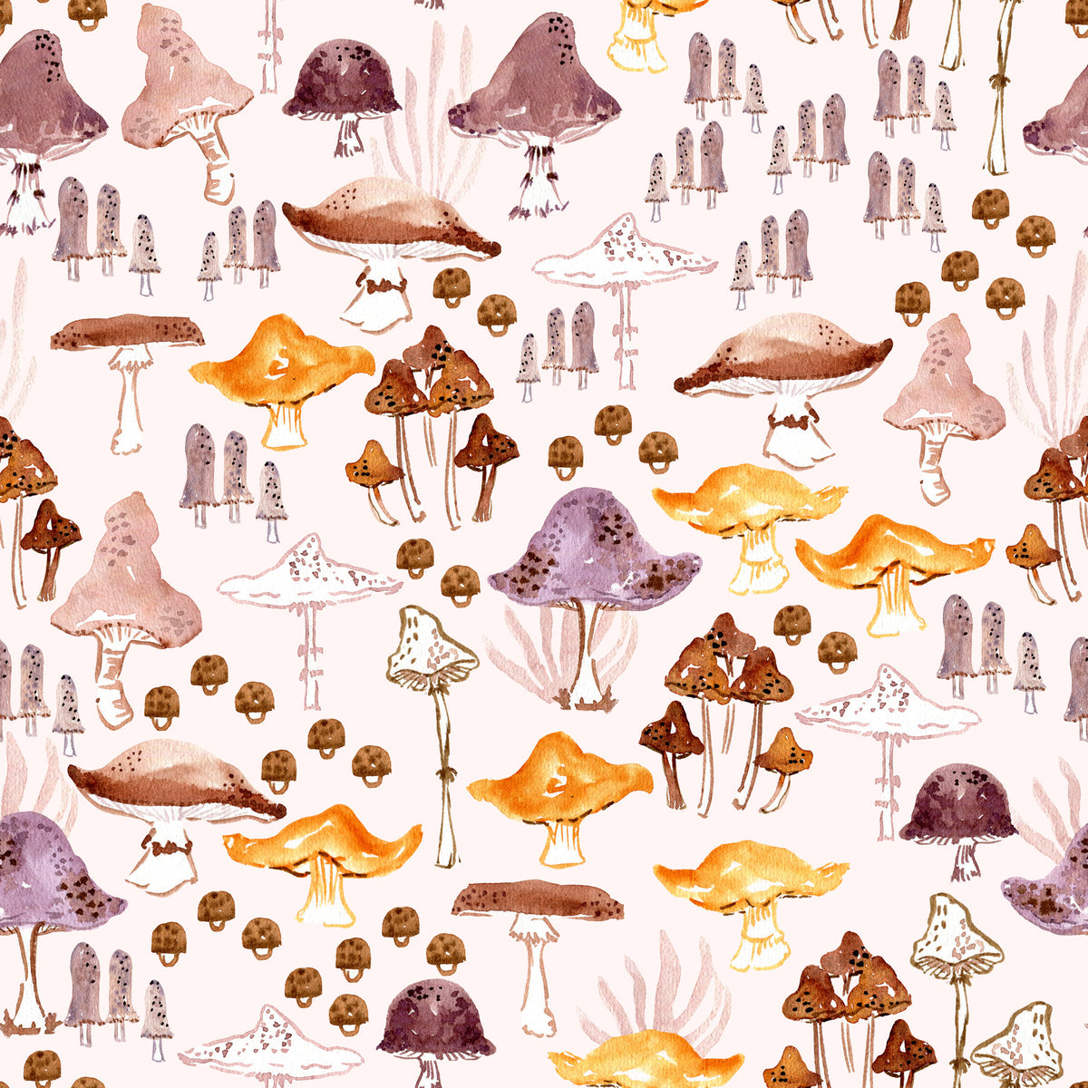 Watercolor Woodland Mushroom Pattern Wallpaper⁠ in your room — zoomed