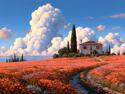 Tuscan Poppy Meadow Villa Wall Mural