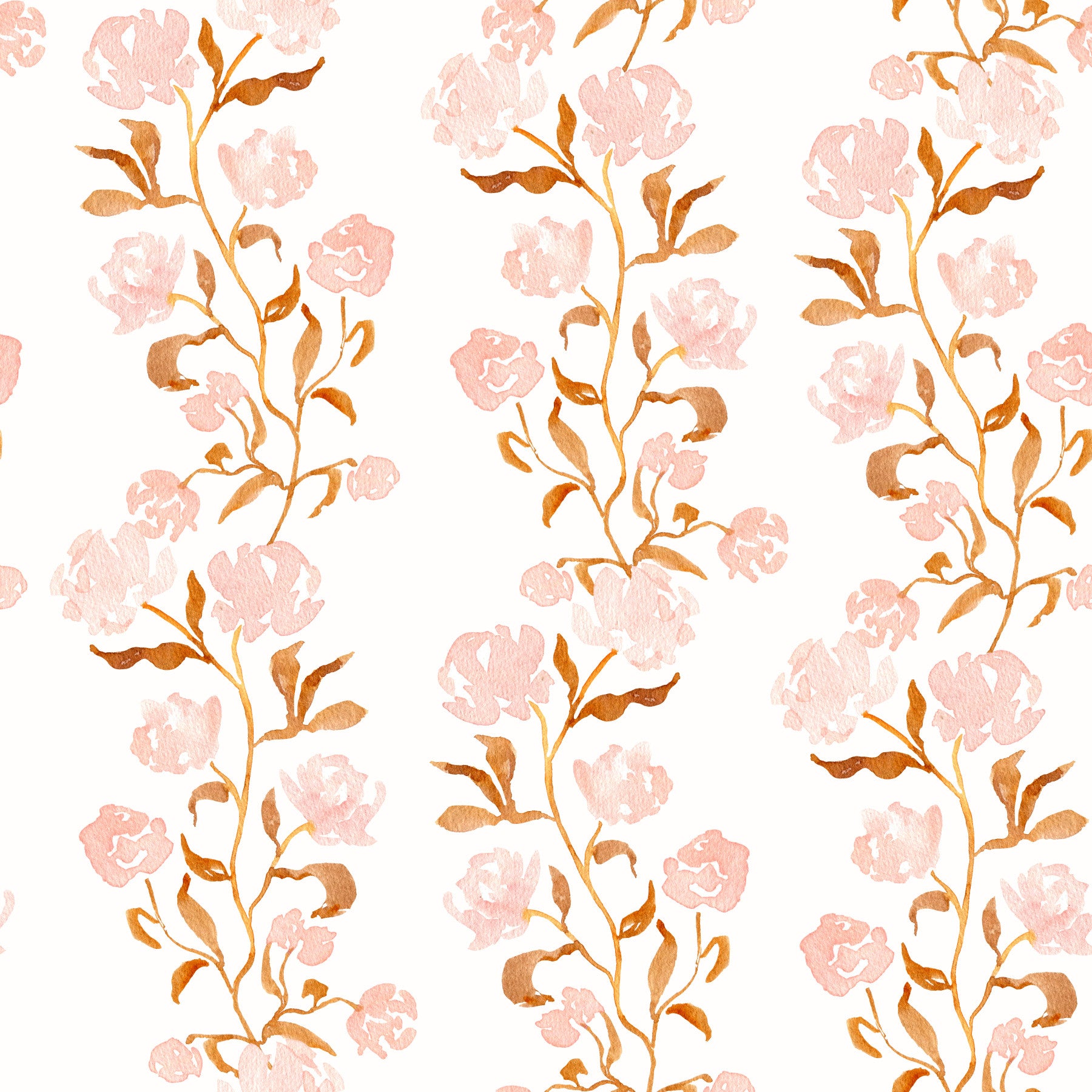 Watercolor Blush and Copper Vine Trailing Floral Wallpaper⁠