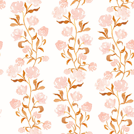 Watercolor Blush and Copper Vine Trailing Floral Wallpaper⁠