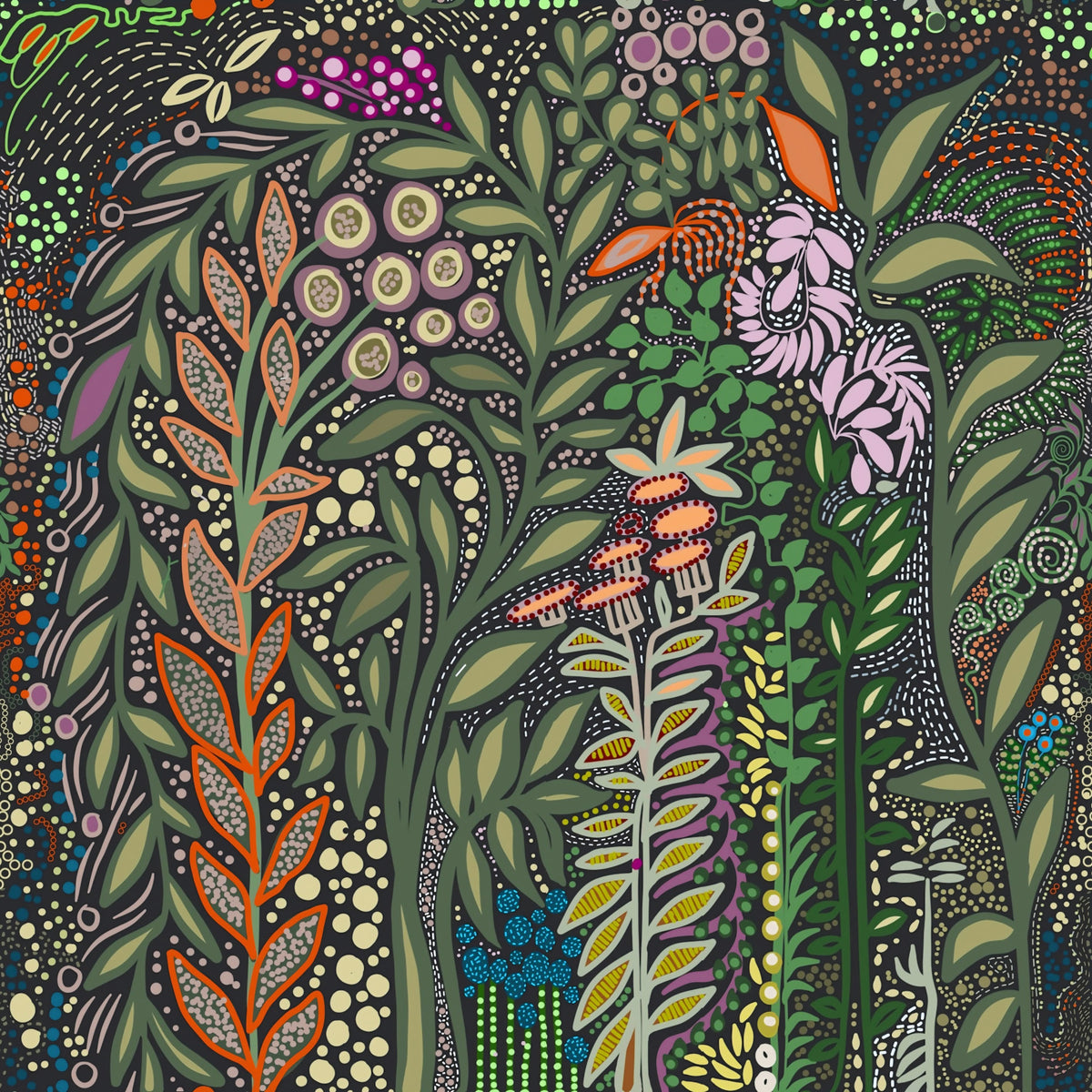 Dark Botanical Meadow Tapestry Wallpaper⁠ in your room