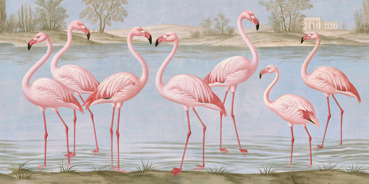 Flamingo Oasis Riverside Scene Wall Mural in your room