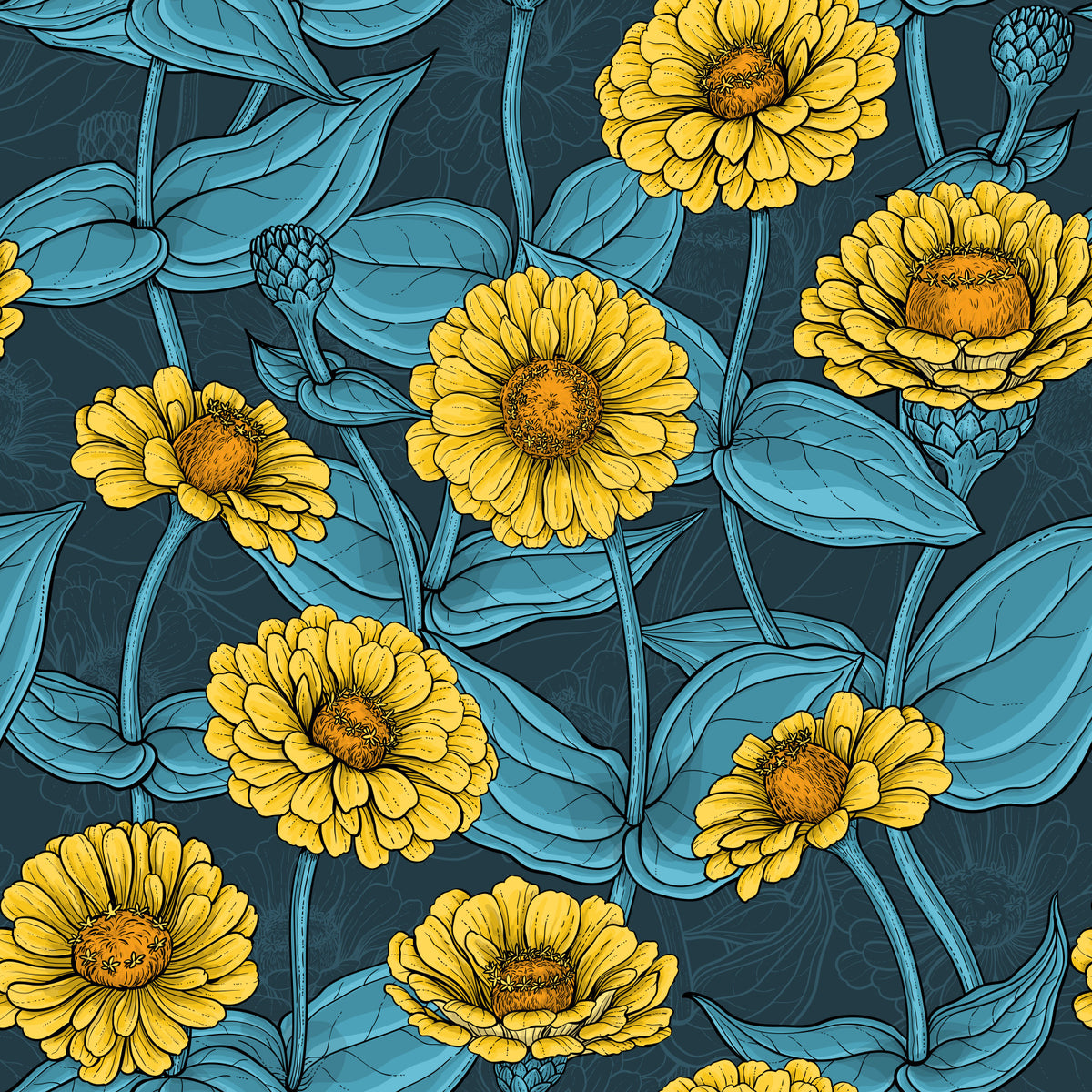 Yellow zinnia garden botanical Wallpaper⁠ in your room