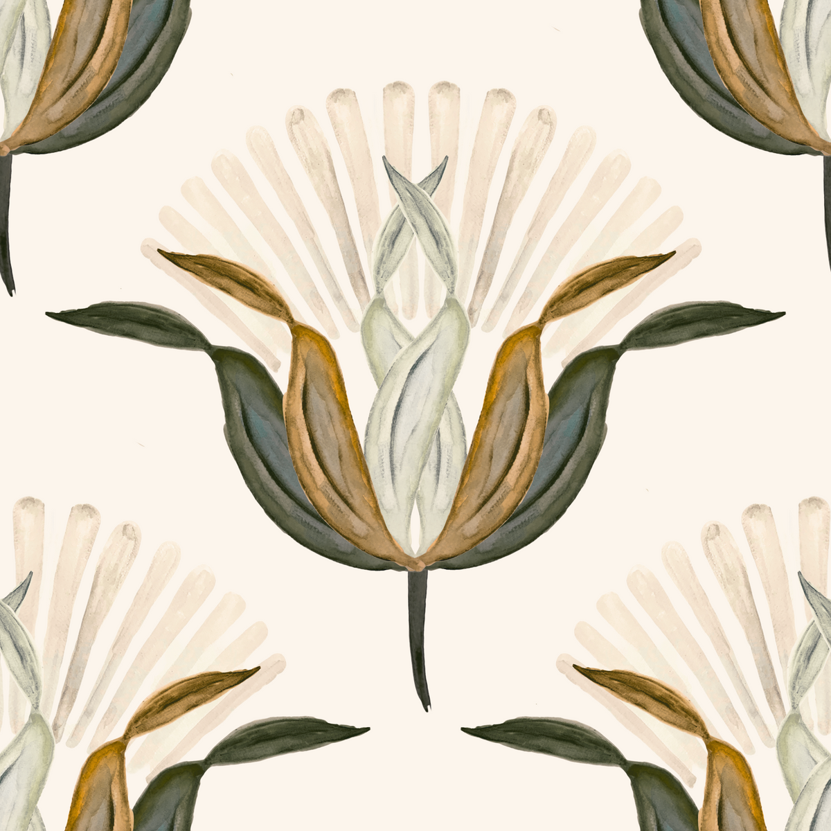 Green and Brass Lotus Flowers Wallpaper⁠ in your room