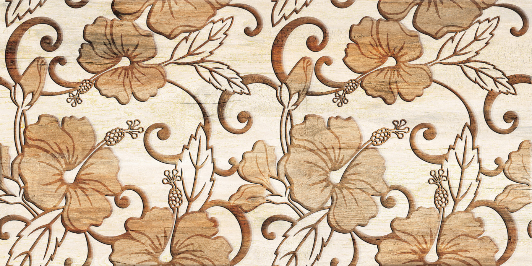 : Vintage Beige Floral Wood Texture Wallpaper Wall Mural