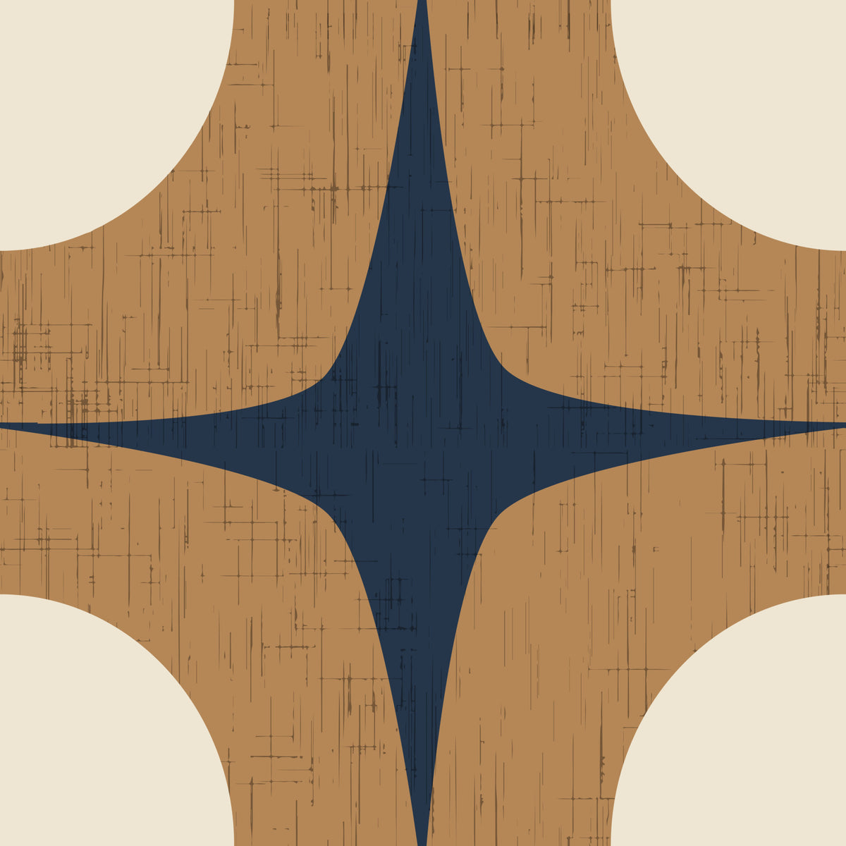 Mid Century Atomic Starburst Wallpaper Navy Blue & Caramel Wallpaper⁠ in your room