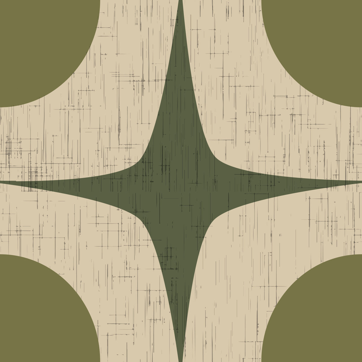 Olive Green Mid Century Starburst Wallpaper Vintage Geometric Wallpaper⁠ in your room — zoomed