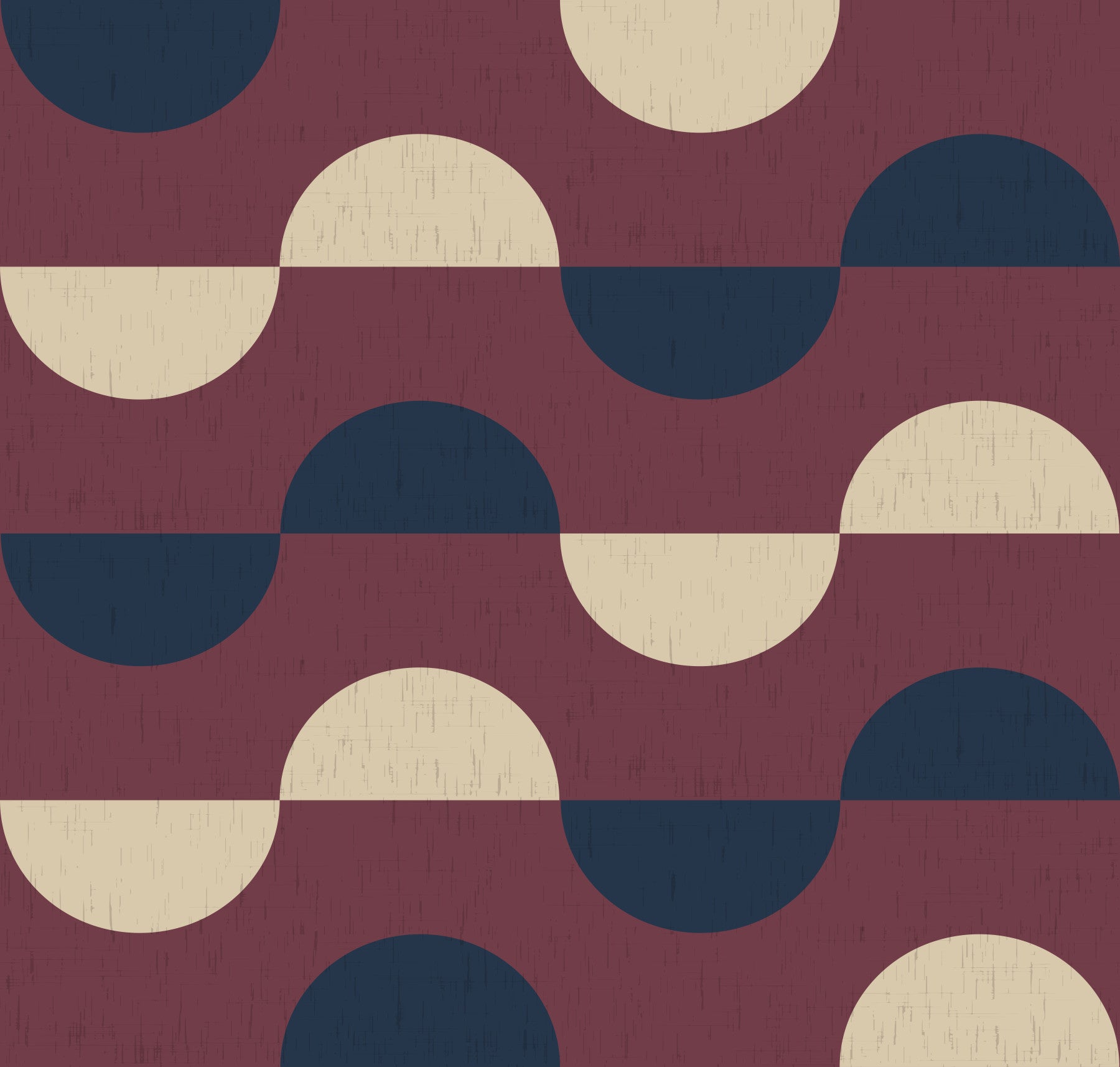 Mid Century Half Moon Wallpaper Burgundy Navy Cream Wallpaper⁠