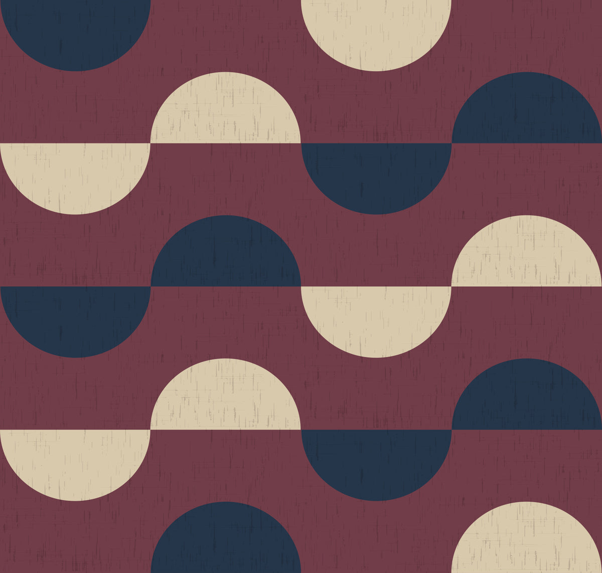 Mid Century Half Moon Wallpaper Burgundy Navy Cream Wallpaper⁠ in your room — zoomed