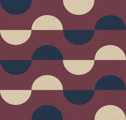 Mid Century Half Moon Wallpaper Burgundy Navy Cream Wallpaper⁠