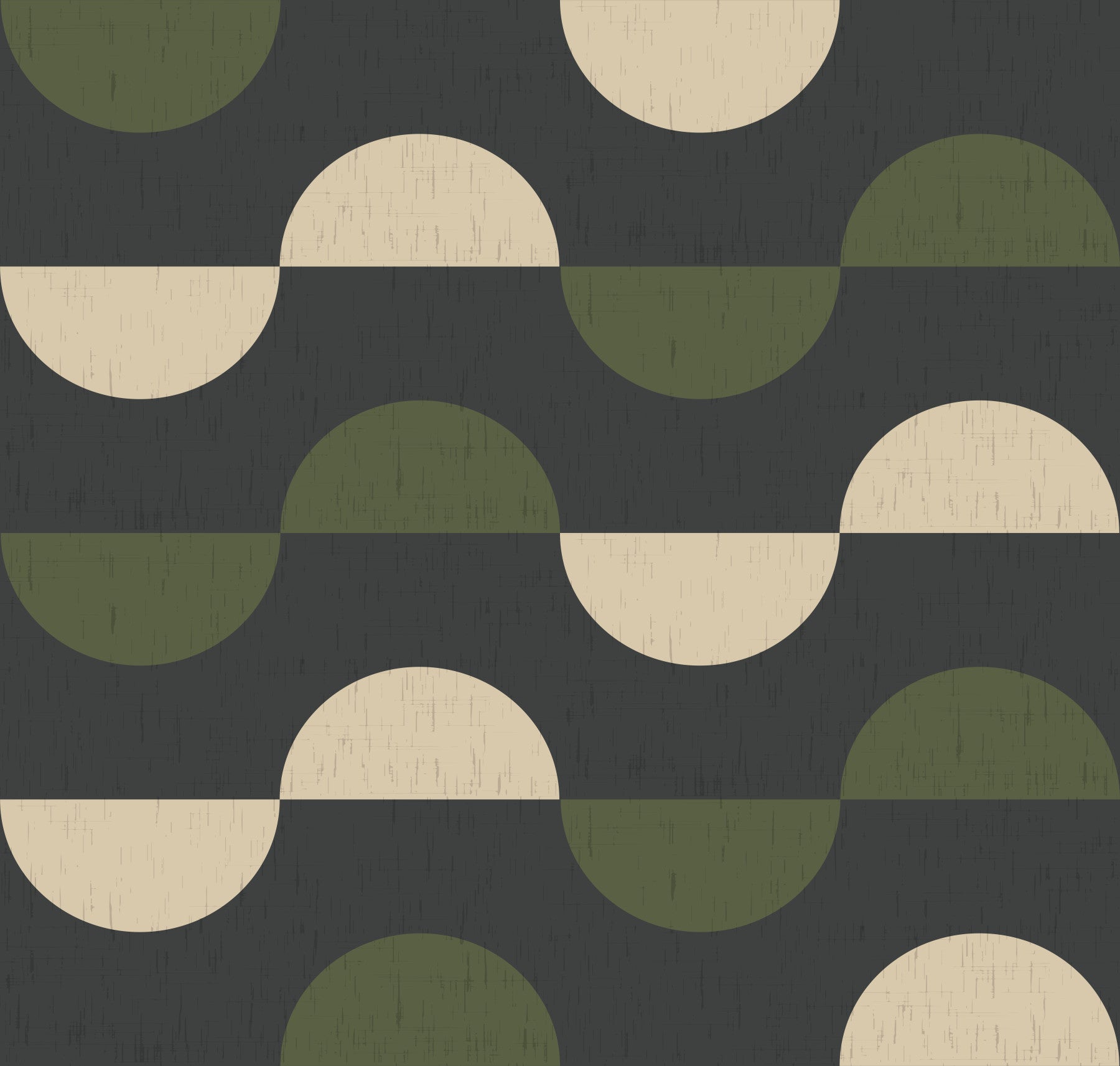 Charcoal and Olive Half Moon Wallpaper Mid Century Geometric Wallpaper⁠