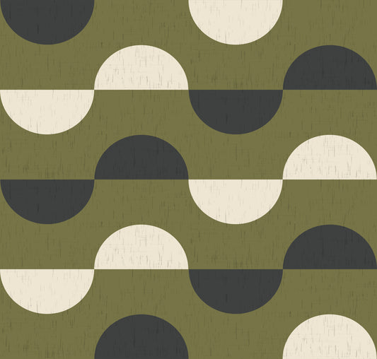 Olive Green Half Moon Wallpaper Mid Century Retro Geometric Wallpaper⁠