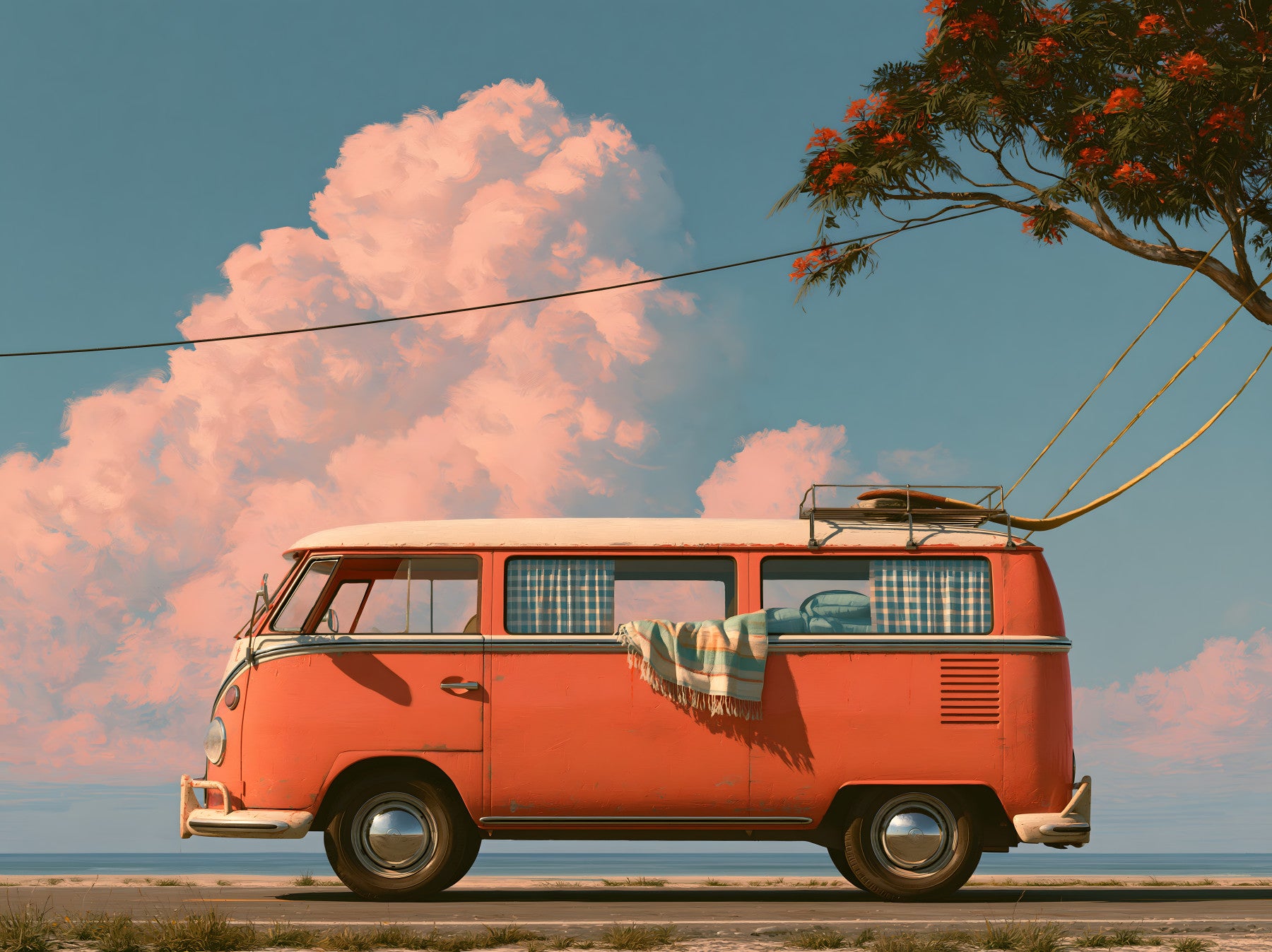 Vintage Coastal Camper Van Escape Wall Mural