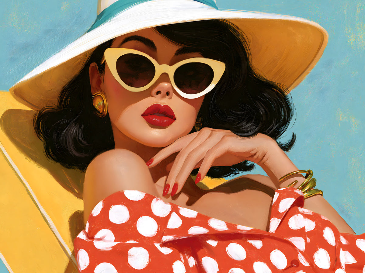 Retro Sunbather Portrait Wall Mural in your room