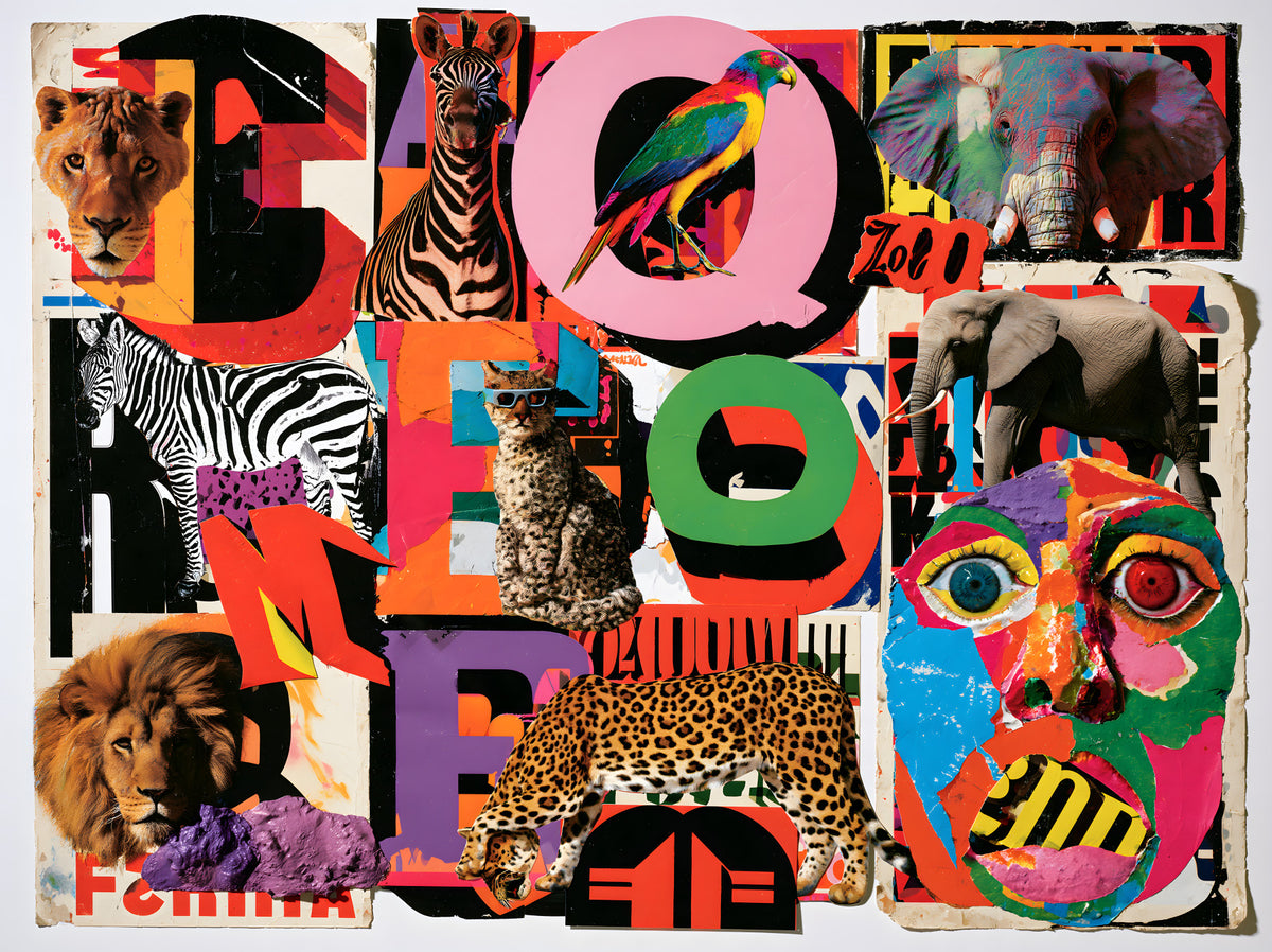 Eclectic Safari Collage Wall Mural in your room — zoomed
