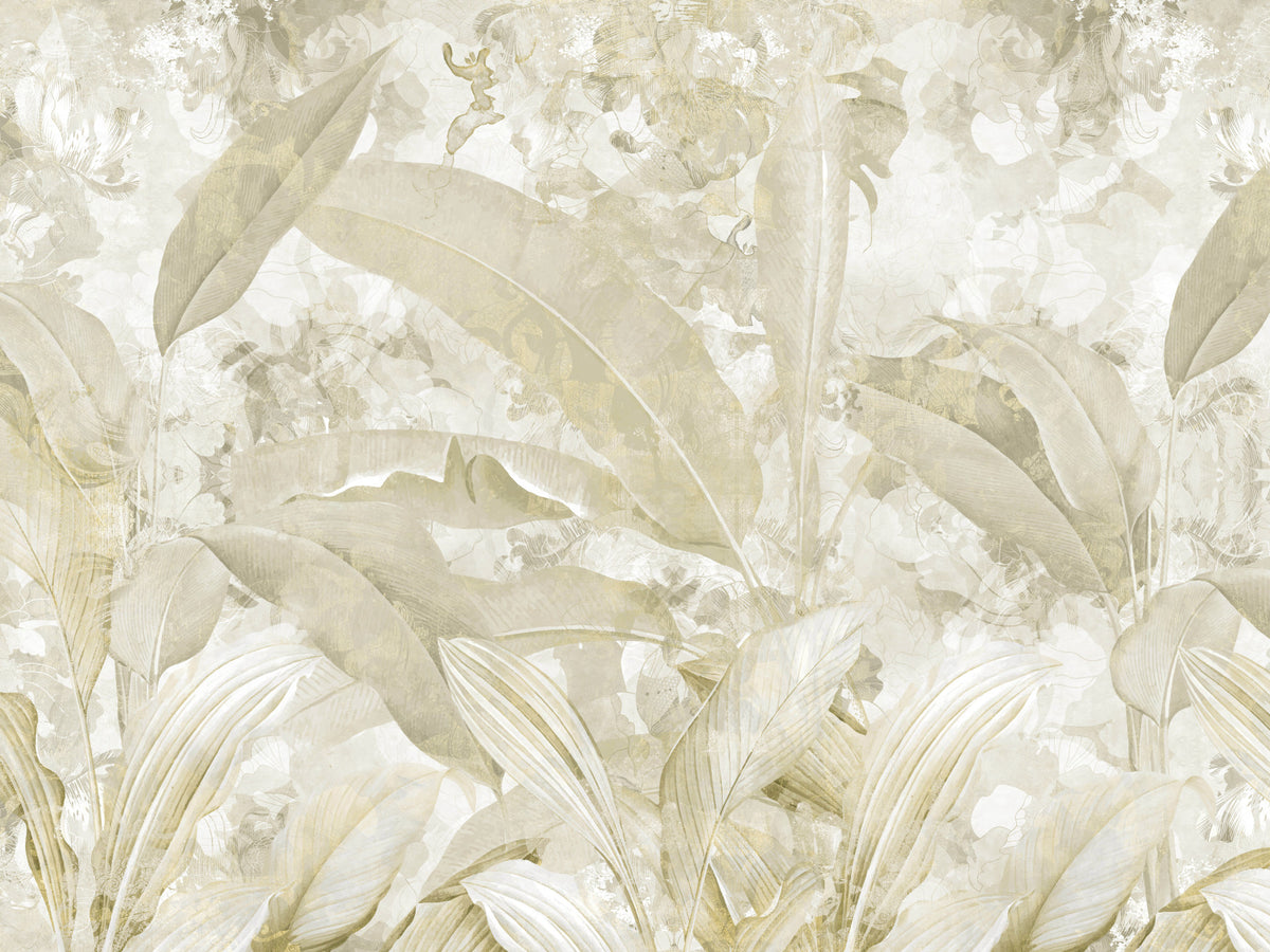 Neutral Beige Tropical Wallpaper Mural Wall Mural in your room — zoomed