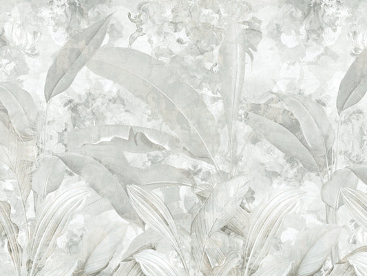 Soft Grey Tropical Botanical Wall Mural Wall Mural