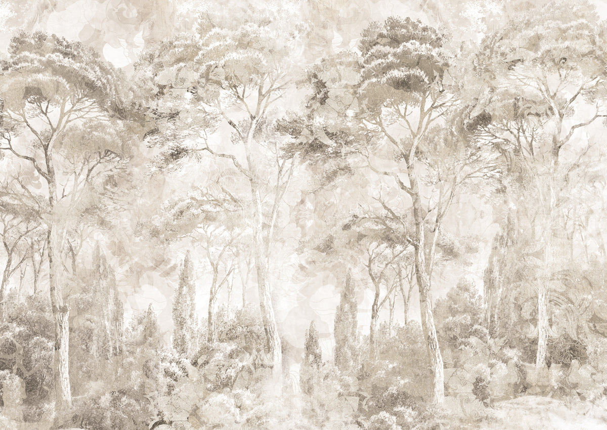 Misty Forest Landscape Warm Sepia Wall Mural Wall Mural in your room — zoomed