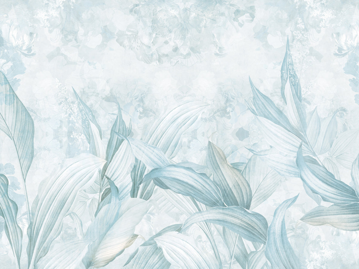 Soft Light Blue Botanical Wall Mural Wall Mural in your room — zoomed