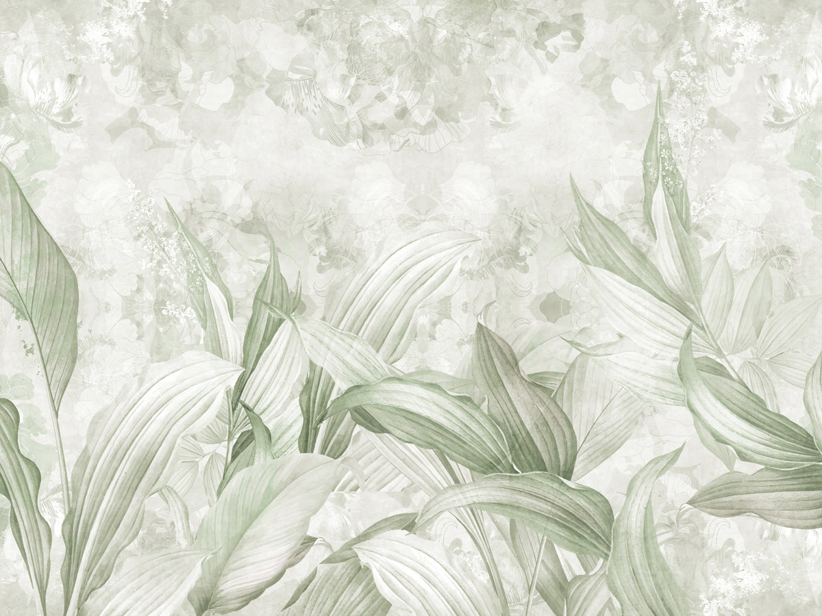 Soft Sage Green Botanical Wall Mural Wall Mural in your room