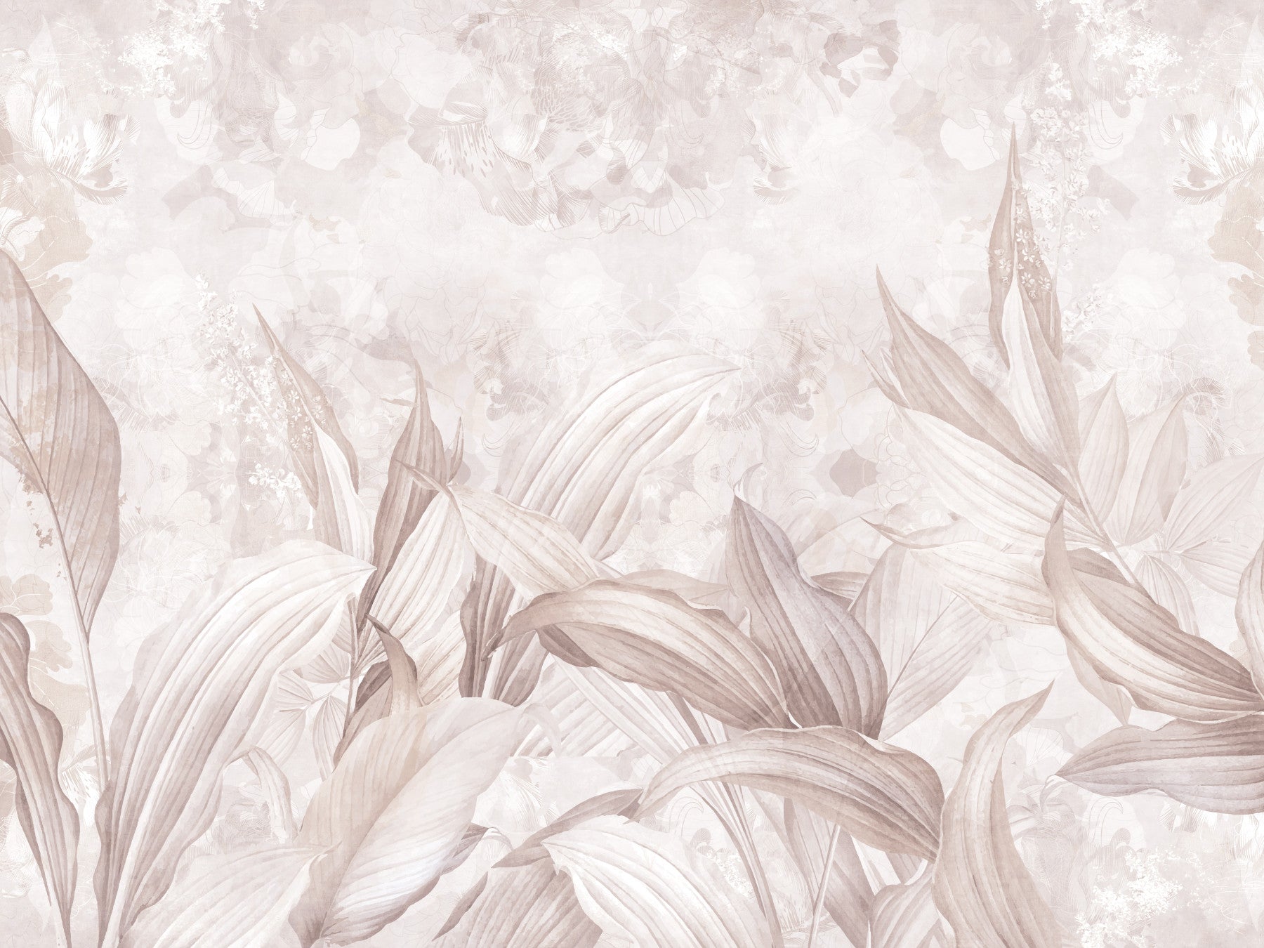 Blush Pink Botanical Leaf Wall Mural Wall Mural