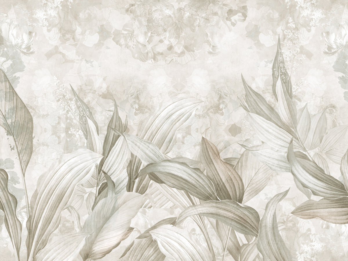 Sage Green Botanical Leaf Wall Mural Wall Mural in your room — zoomed
