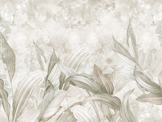 Sage Green Botanical Leaf Wall Mural Wall Mural