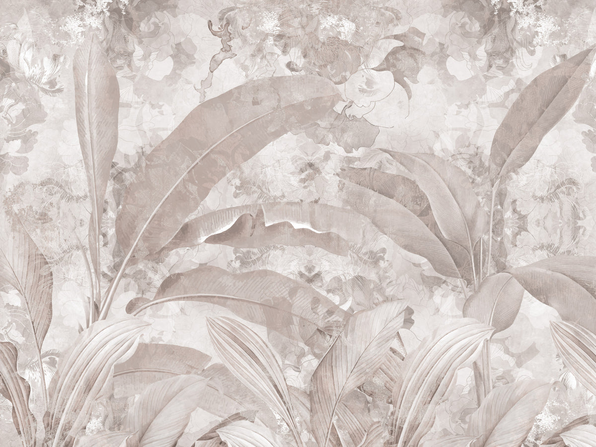 Dusty Mauve Tropical Botanical Leaf Wall Mural Wall Mural in your room