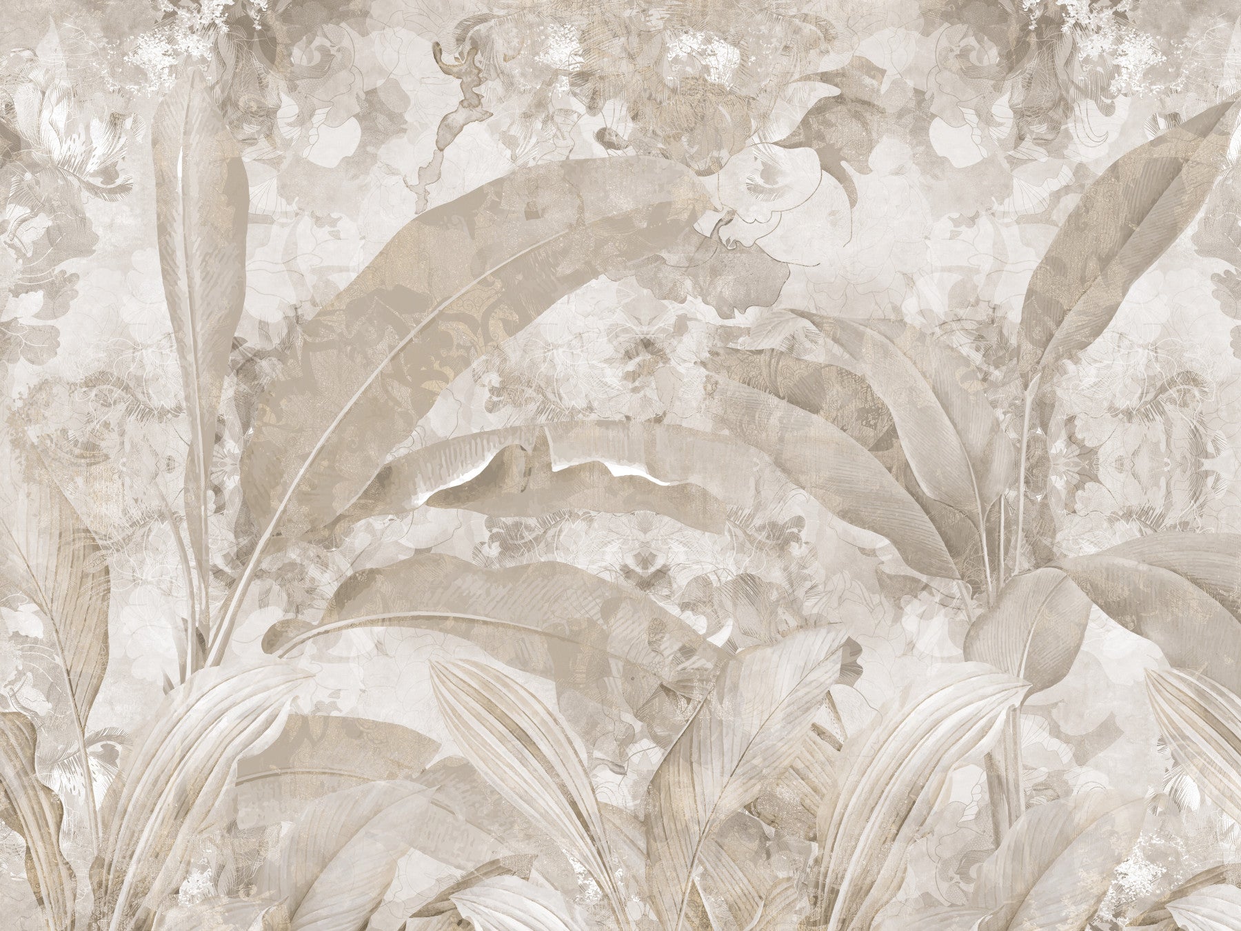 Neutral Beige Tropical Leaves Wall Mural Wall Mural