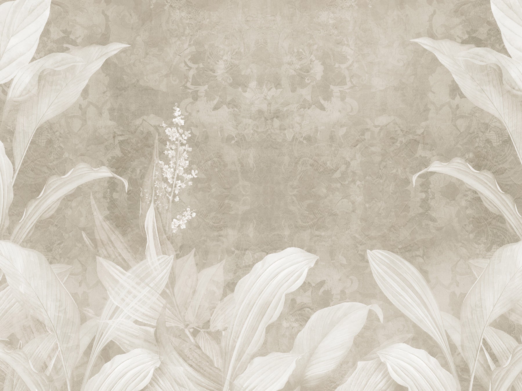 Misty Beige Botanical Leaves Wall Mural Wall Mural
