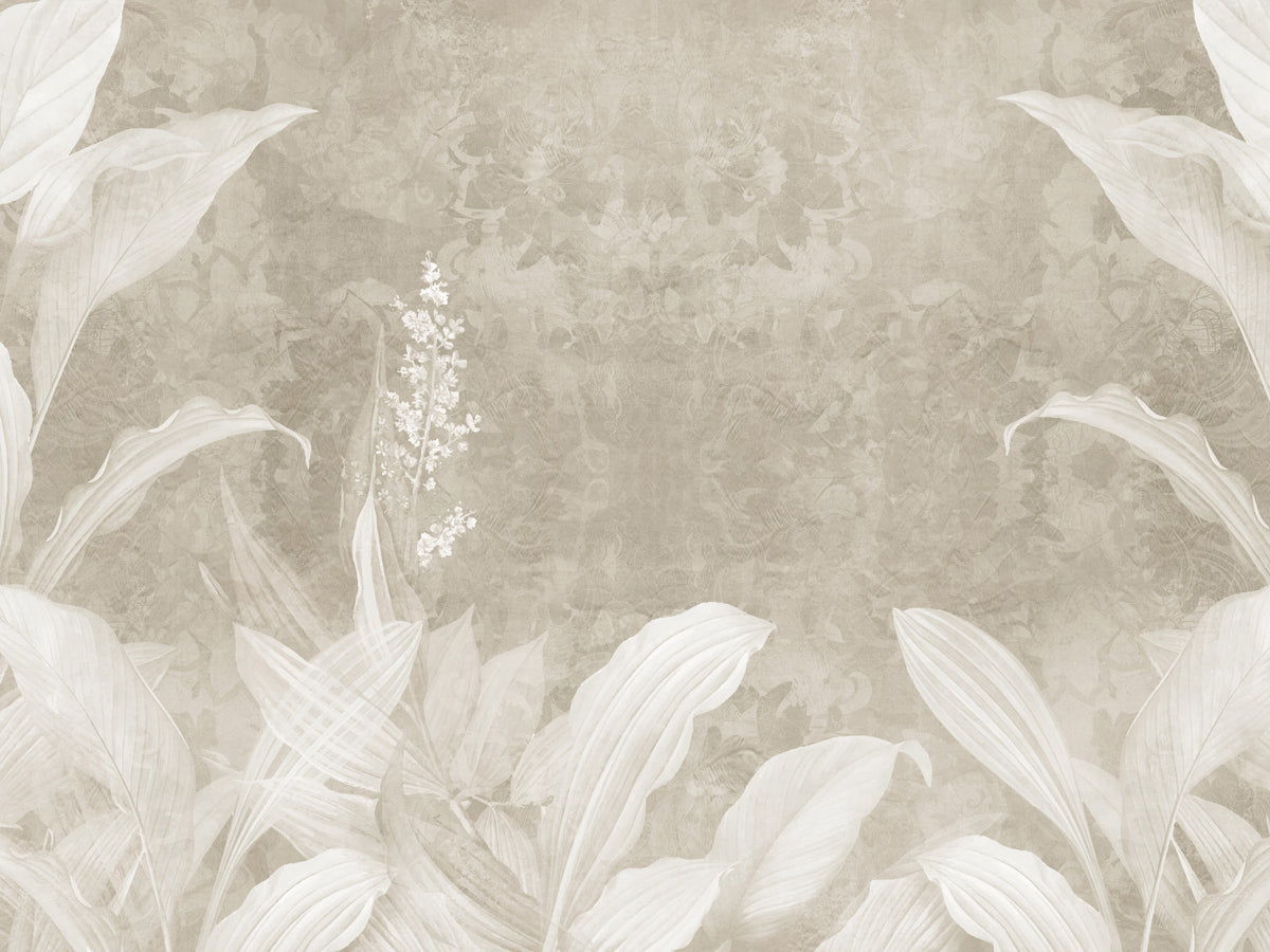 Misty Beige Botanical Leaves Wall Mural Wall Mural in your room