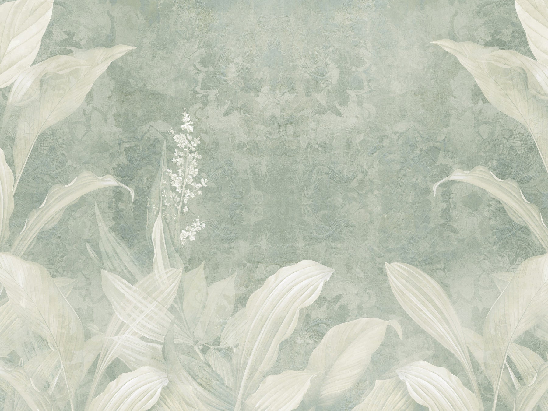 Misty Sage Botanical Leaves Wall Mural Wall Mural