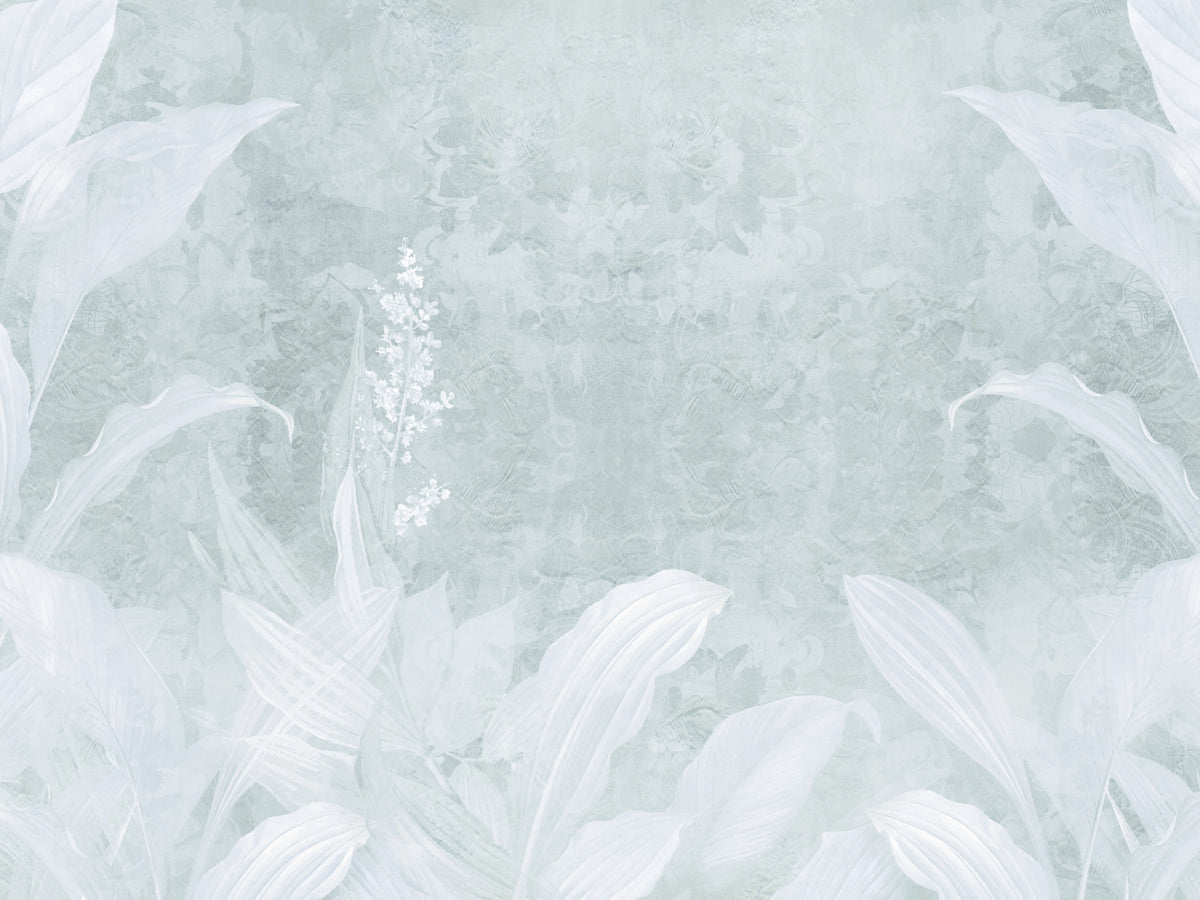 Misty Duck Egg Blue Botanical Leaf Border Wall Mural Wall Mural in your room — zoomed