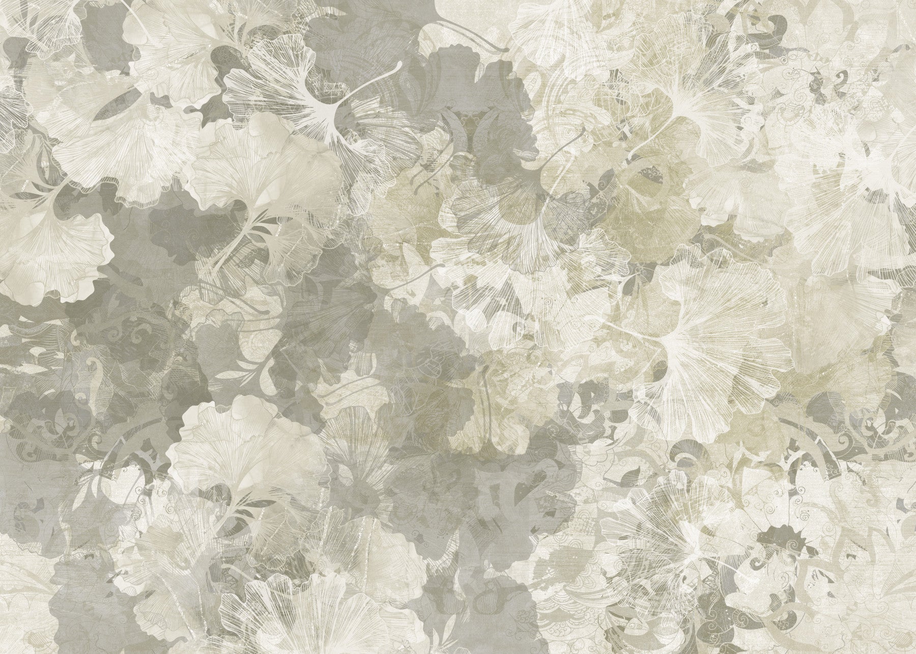Ginkgo Biloba Leaves Muted Grey Wall Mural Wall Mural