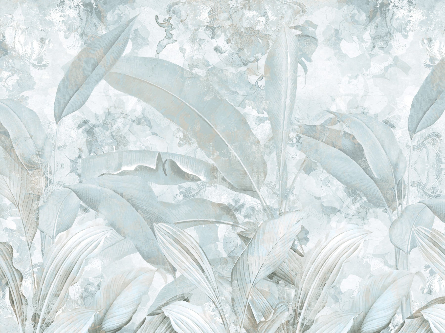 Ice Blue Botanical Banana Leaf Wall Mural Wall Mural