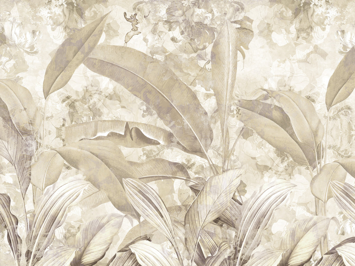 Warm Sand Beige Tropical Botanical Leaf Wall Mural Wall Mural in your room